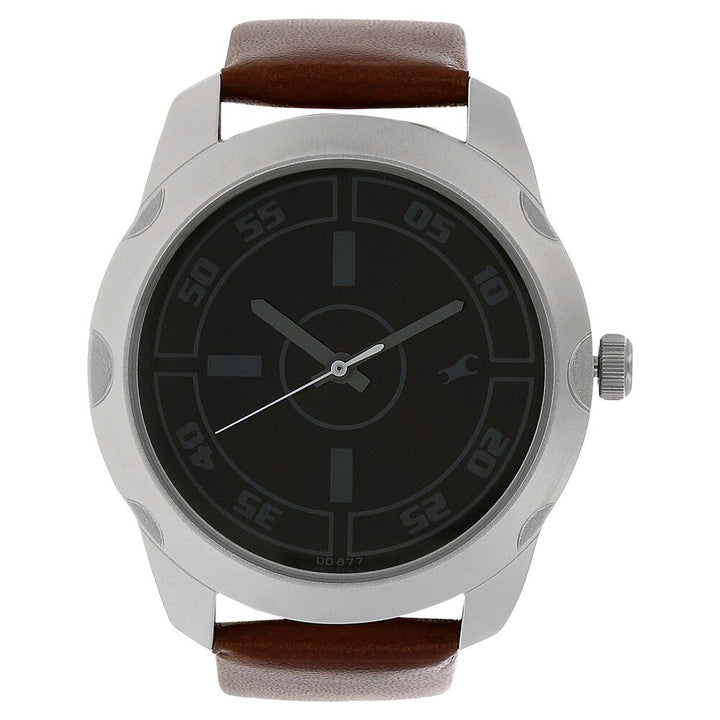 Fastrack Quartz Analog Black Dial Leather Strap Watch for Guys NS3123SL03