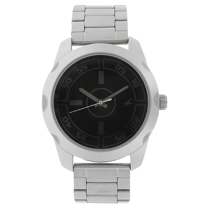 Fastrack Quartz Analog Black Dial Stainless Steel Strap Watch for Guys NS3123SM01