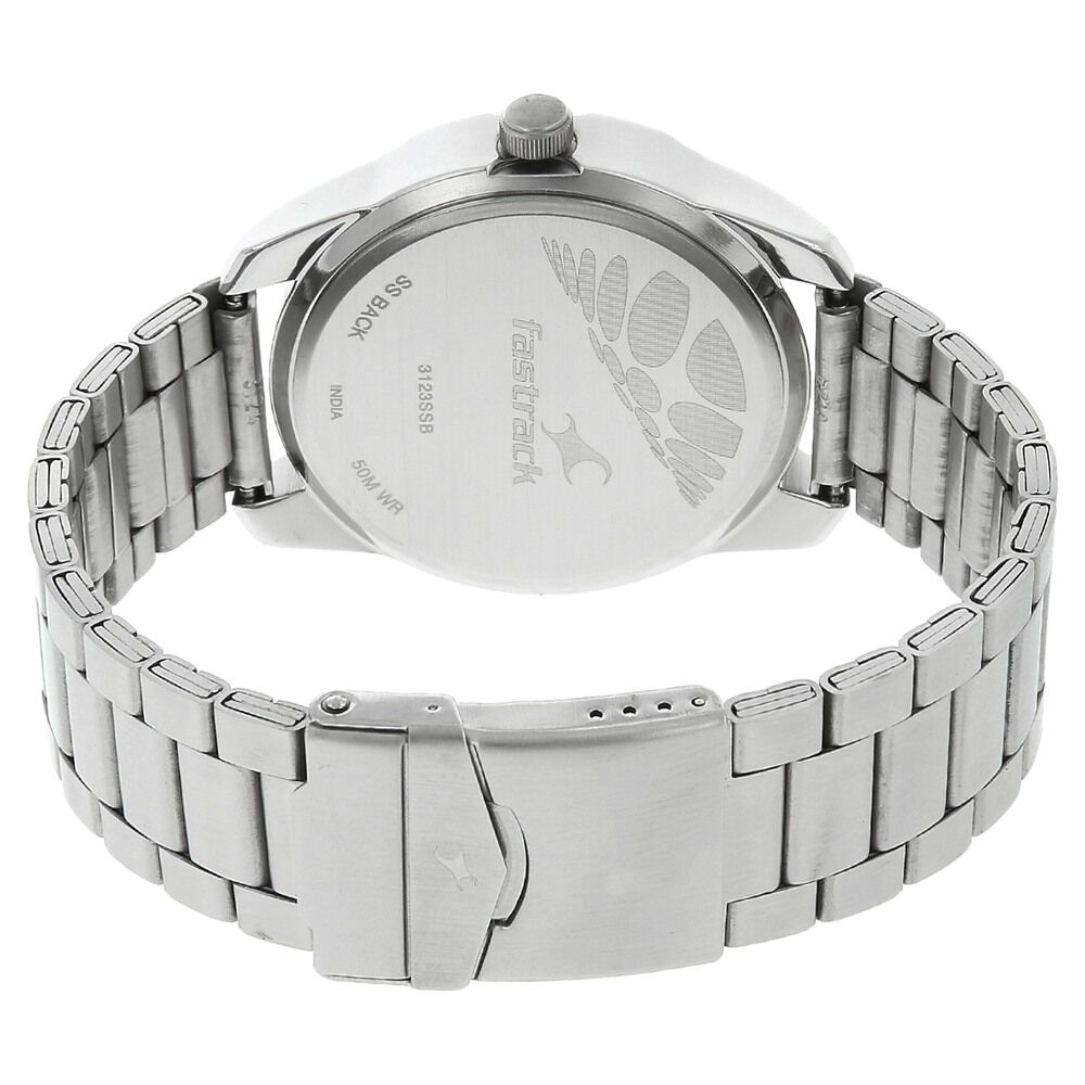 Fastrack Quartz Analog Black Dial Stainless Steel Strap Watch for Guys NS3123SM01