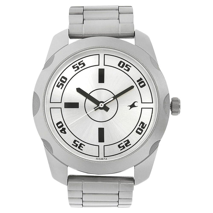 Fastrack Quartz Analog Silver Dial Stainless Steel Strap Watch for Guys NS3123SM02