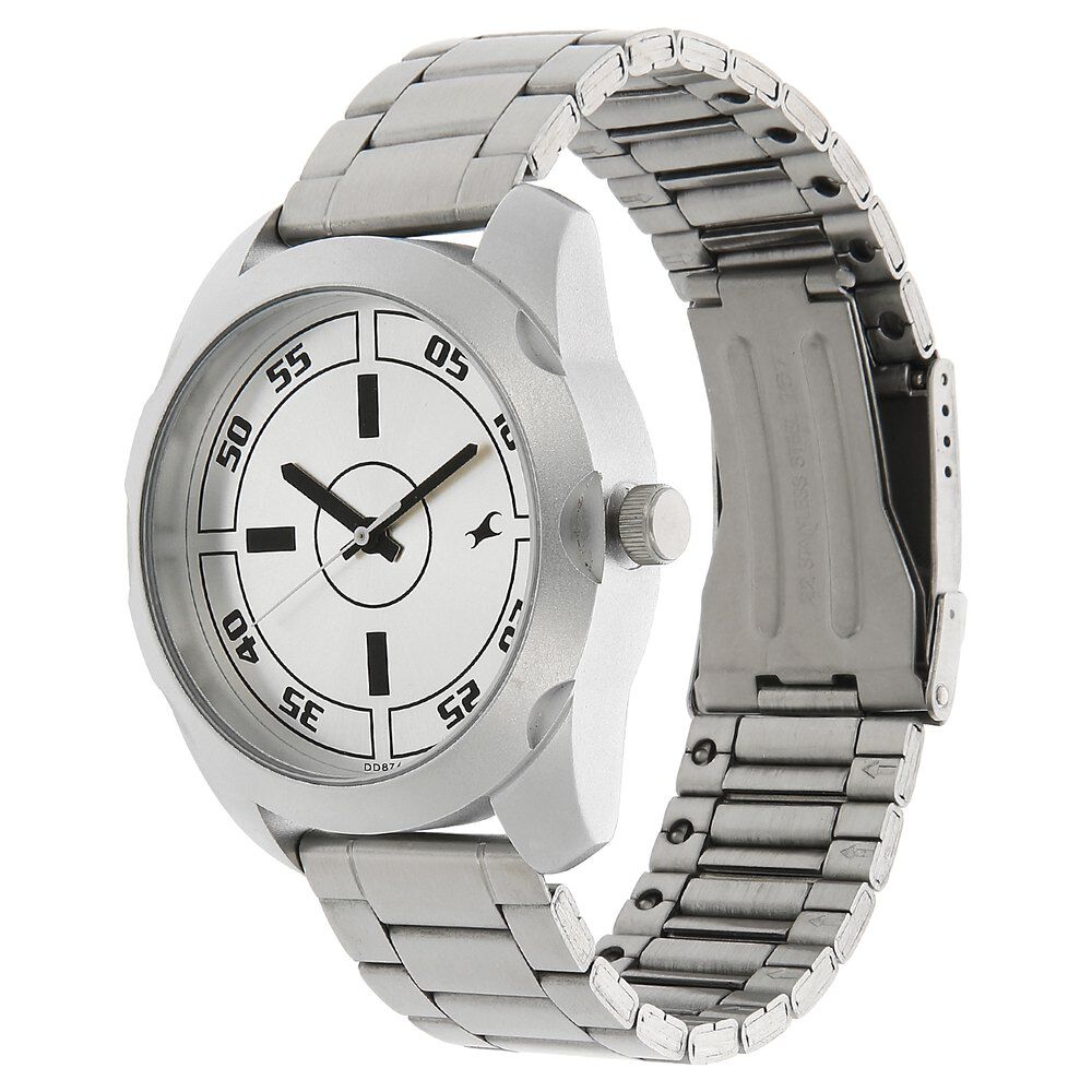 Fastrack Quartz Analog Silver Dial Stainless Steel Strap Watch for Guys NS3123SM02