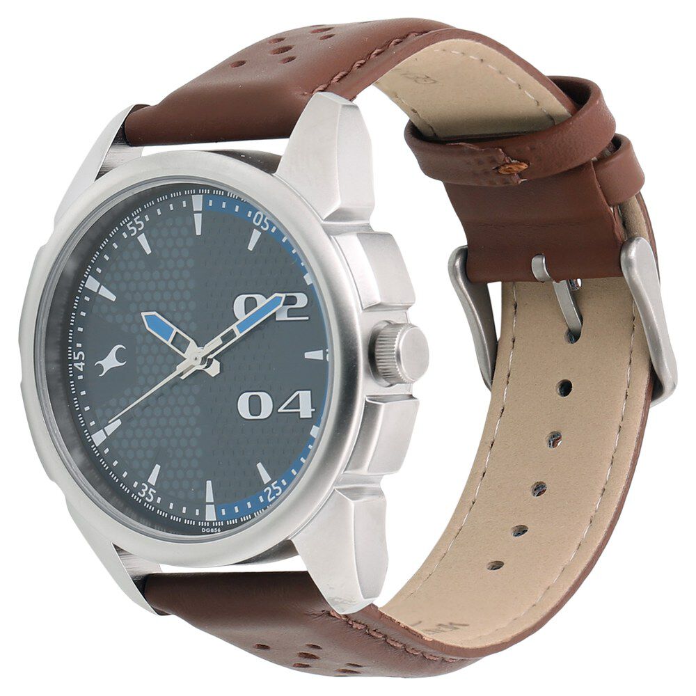 Fastrack Loopholes Quartz Analog Grey Dial Leather Strap Watch for Guys NS3124SL06