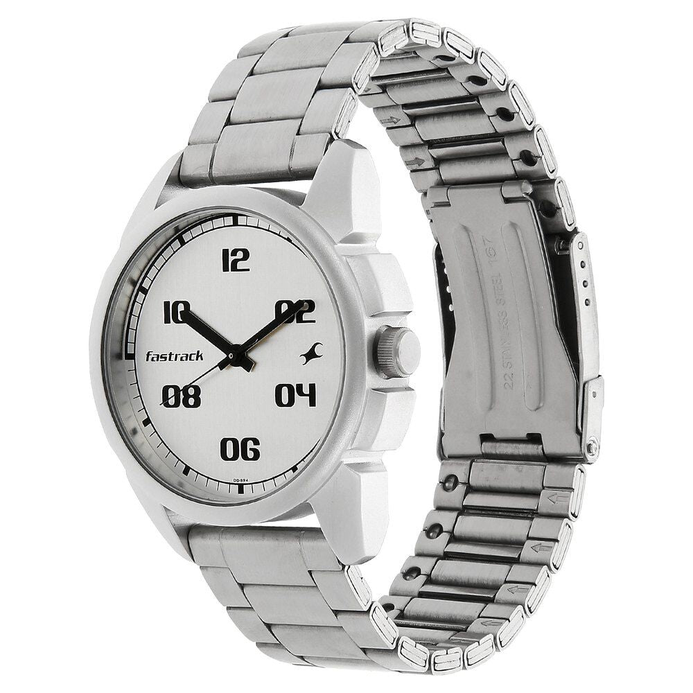 Fastrack Quartz Analog Silver Dial Stainless Steel Strap Watch for Guys NP3124SM01