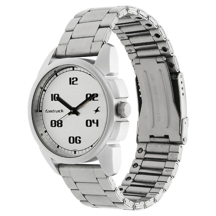 Fastrack Quartz Analog Silver Dial Stainless Steel Strap Watch for Guys NP3124SM01