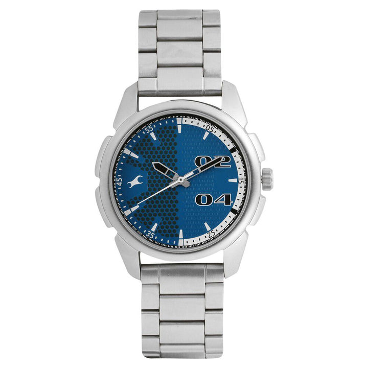 Fastrack Loopholes Quartz Analog Blue Dial Stainless Steel Strap Watch for Guys NP3124SM03