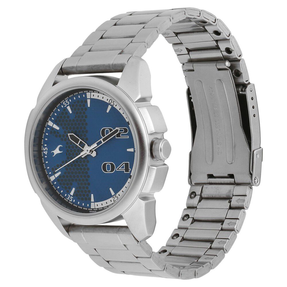 Fastrack Loopholes Quartz Analog Blue Dial Stainless Steel Strap Watch for Guys NP3124SM03