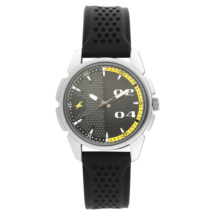 Fastrack Loopholes Quartz Analog Black Dial Silicone Strap Watch for Guys NP3124SP02