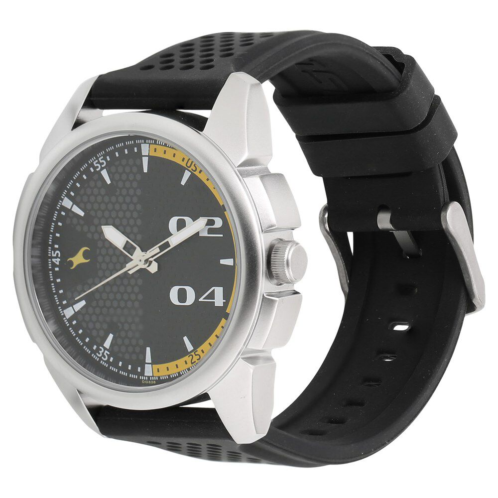 Fastrack Loopholes Quartz Analog Black Dial Silicone Strap Watch for Guys NP3124SP02