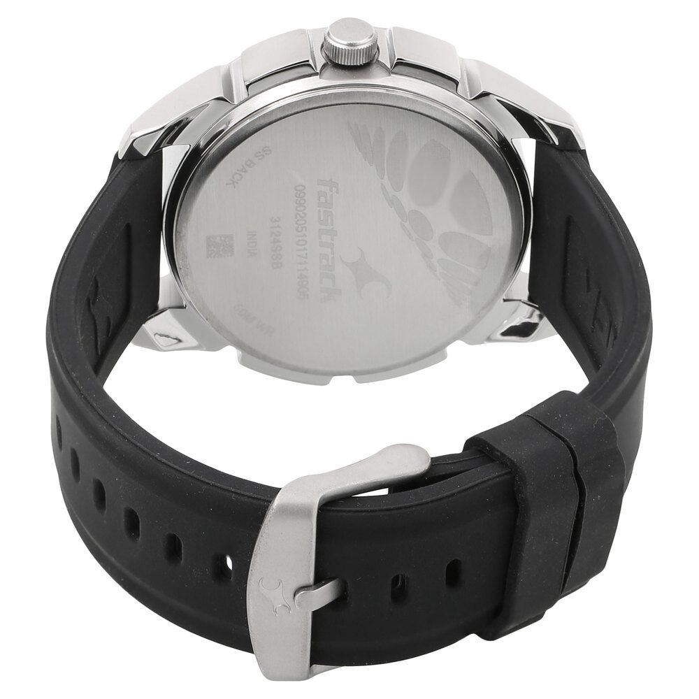 Fastrack Loopholes Quartz Analog Black Dial Silicone Strap Watch for Guys NP3124SP02