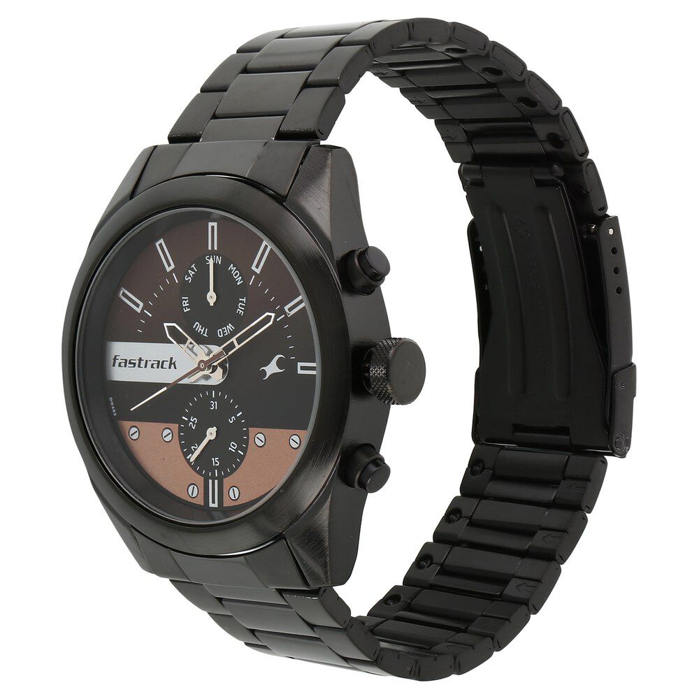Fastrack All Nighters Quartz Multifunction Brown Dial Metal Strap Watch for Guys NS3165NM01