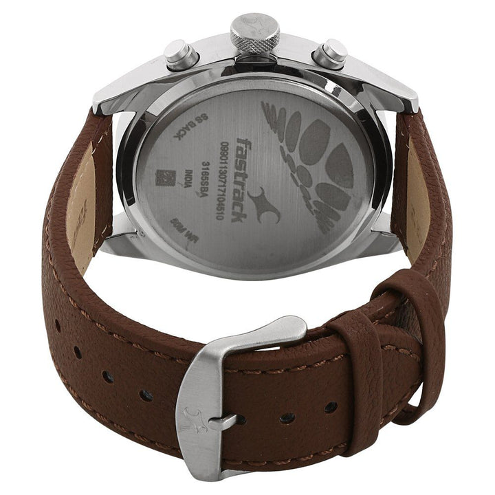 Fastrack All Nighters Quartz Multifunction Brown Dial Leather Strap Watch for Guys NS3165SL01