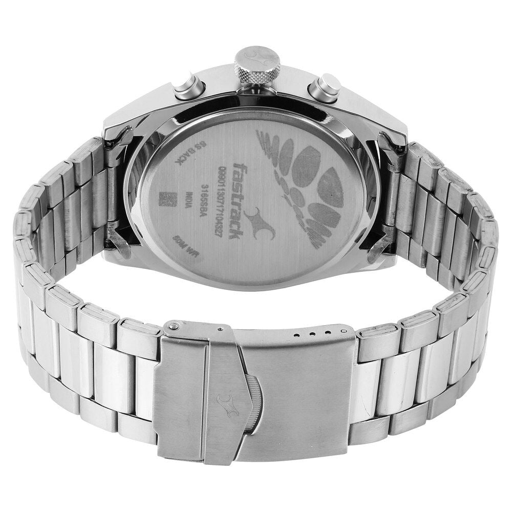 Fastrack All Nighters Quartz Multifunction Grey Dial Metal Strap Watch for Guys NS3165SM01