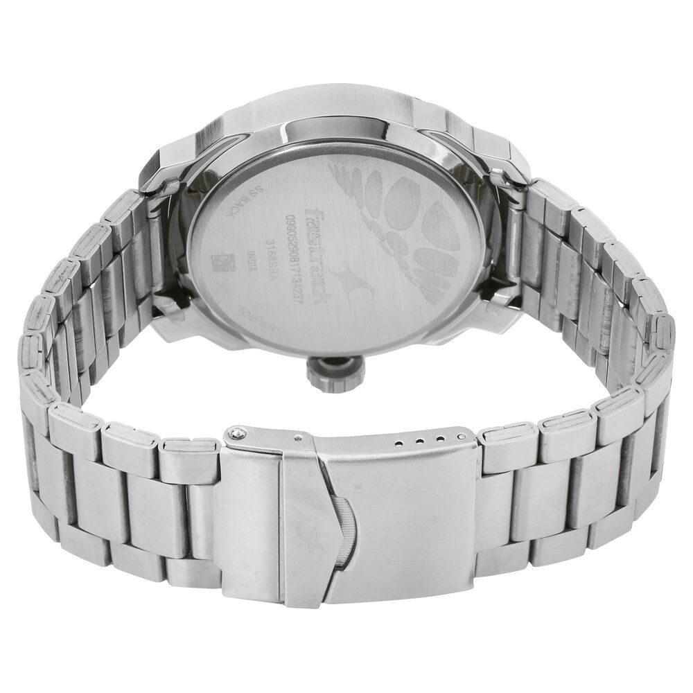 Fastrack Loopholes Quartz Analog Black Dial Stainless Steel Strap Watch for Guys NL3168SM02