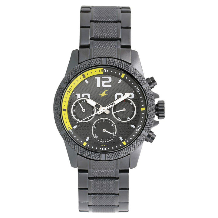 Fastrack Loopholes Quartz Multifunction Black Dial Stainless Steel Strap Watch for Guys NR3169NM01