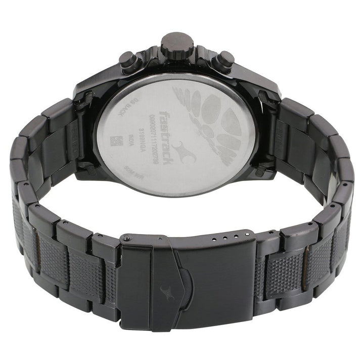 Fastrack Loopholes Quartz Multifunction Black Dial Stainless Steel Strap Watch for Guys NR3169NM01