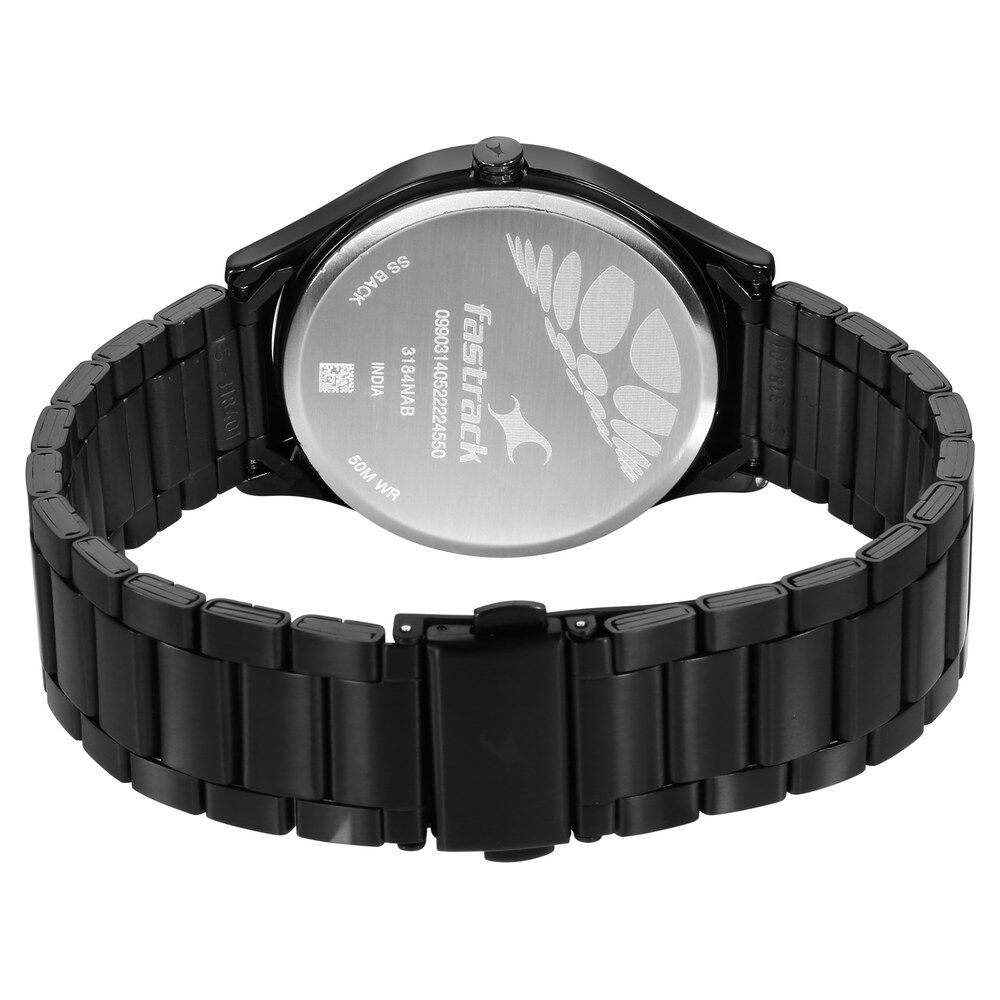 Fastrack Style Up Quartz Analog Black Dial Stainless Steel Strap Watch for Guys NS3184NM02