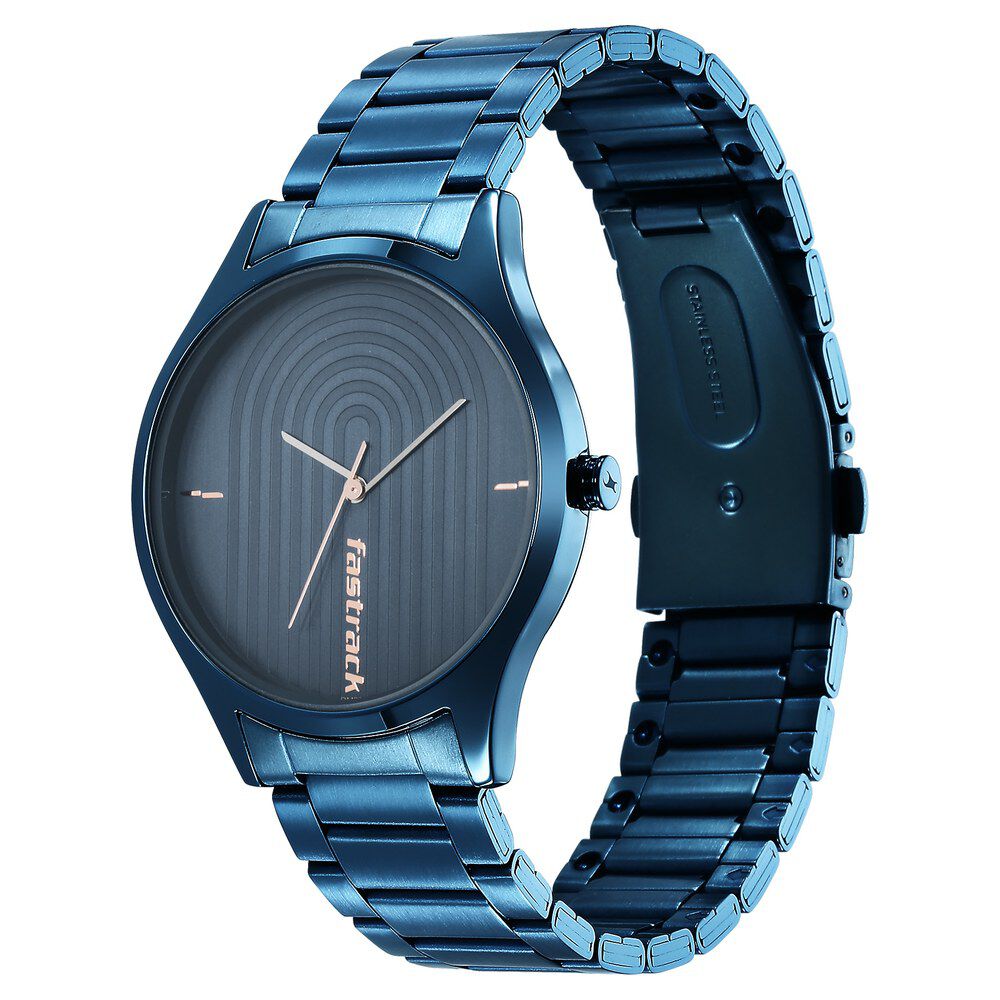 Fastrack Style Up Quartz Analog Blue Dial Stainless Steel Strap Watch for Guys NS3184QM01