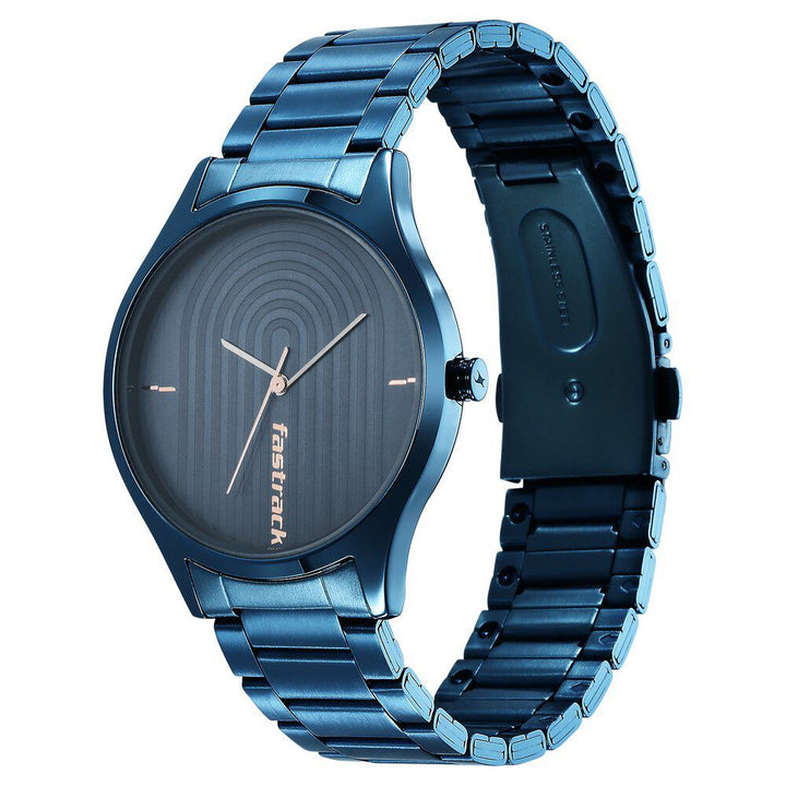 Fastrack Style Up Quartz Analog Blue Dial Stainless Steel Strap Watch for Guys NS3184QM01