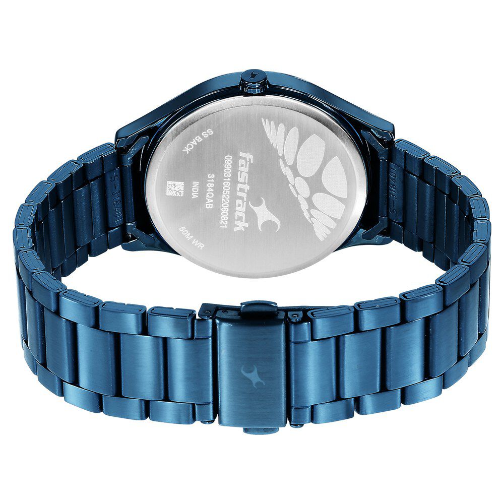 Fastrack Style Up Quartz Analog Blue Dial Stainless Steel Strap Watch for Guys NS3184QM01