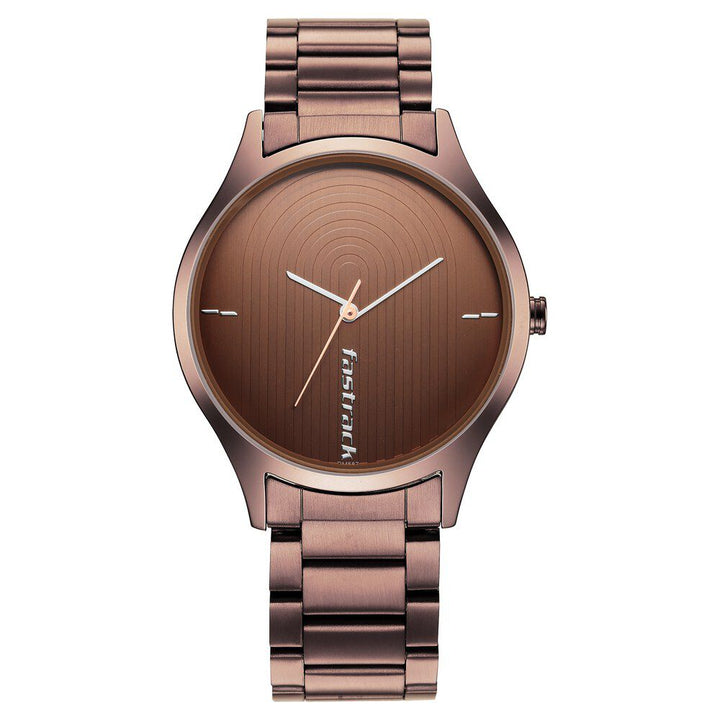 Fastrack Style Up Quartz Analog Brown Dial Stainless Steel Strap Watch for Guys NS3184QM02