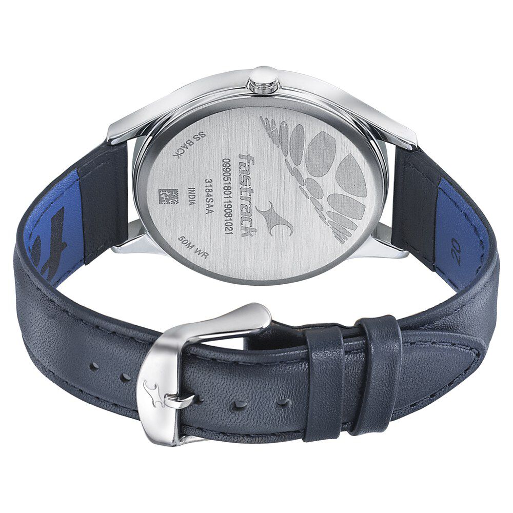 Fastrack Space Rover Quartz Analog Green Dial Leather Strap Watch for Guys NP3184SL04