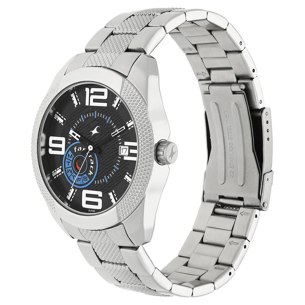 Fastrack Denim Quartz Analog Black Dial Stainless Steel Strap Watch for Guys NP3187SM01