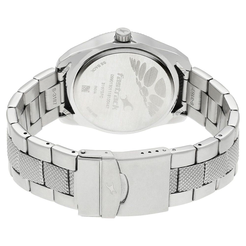 Fastrack Denim Quartz Analog Black Dial Stainless Steel Strap Watch for Guys NP3187SM01