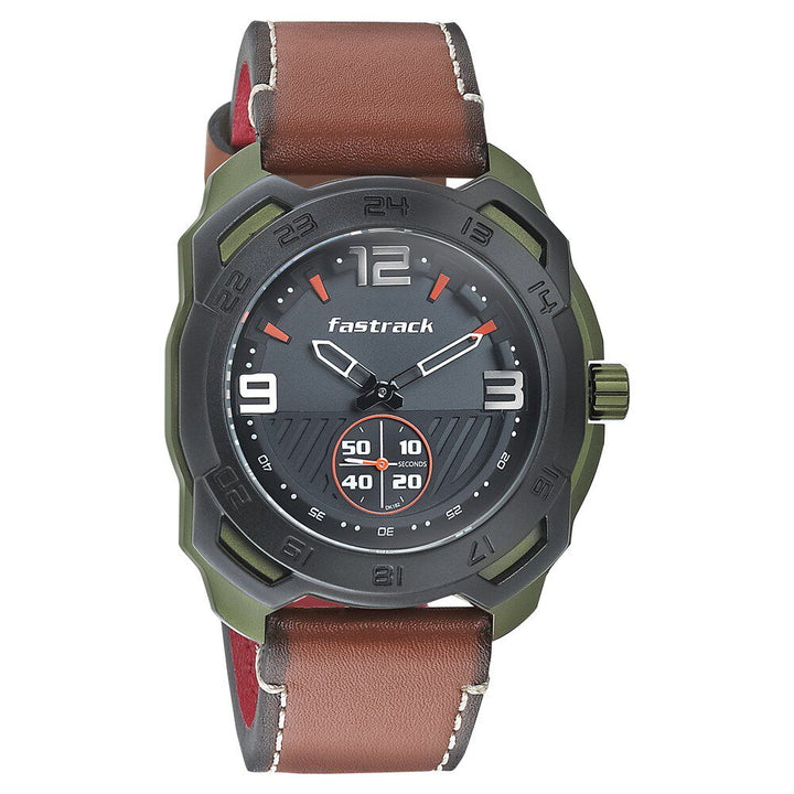 Fastrack All Nighters Quartz Analog Grey Dial Leather Strap Watch for Guys NR3192AL01