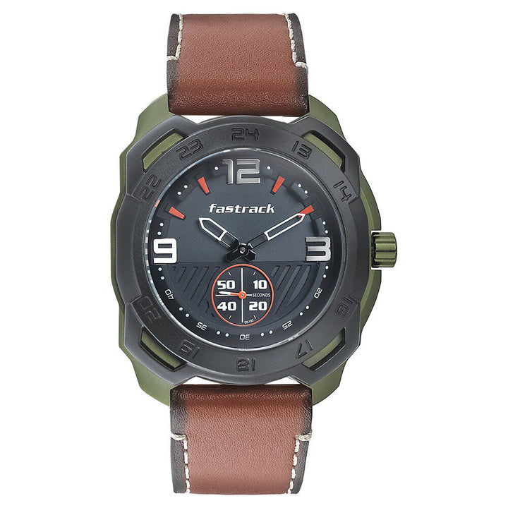 Fastrack All Nighters Quartz Analog Grey Dial Leather Strap Watch for Guys NR3192AL01
