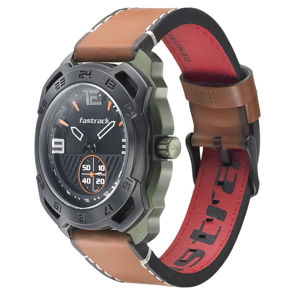 Fastrack All Nighters Quartz Analog Grey Dial Leather Strap Watch for Guys NR3192AL01