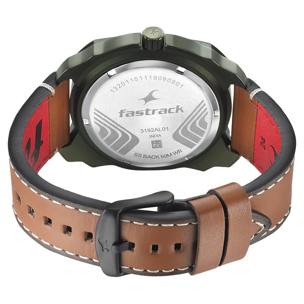 Fastrack All Nighters Quartz Analog Grey Dial Leather Strap Watch for Guys NR3192AL01