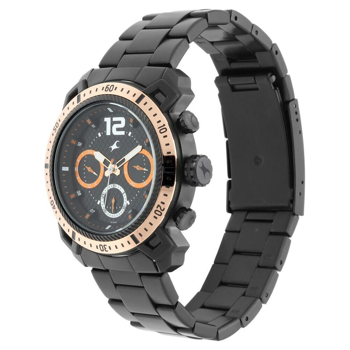Fastrack All Nighters Quartz Analog Black Dial Stainless Steel Strap Watch for Guys NS3193KM01