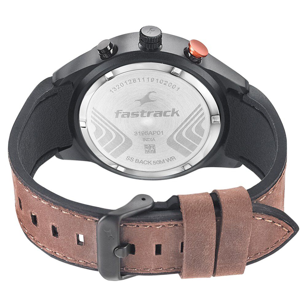 Fastrack All Nighters Quartz Multifunction Black Dial Leather Strap Watch for Guys NS3195AP01