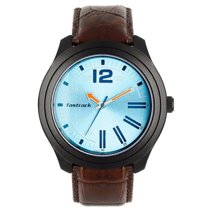 Fastrack Road Trip Quartz Analog Blue Dial Leather Strap Watch for Guys NP3198AL02
