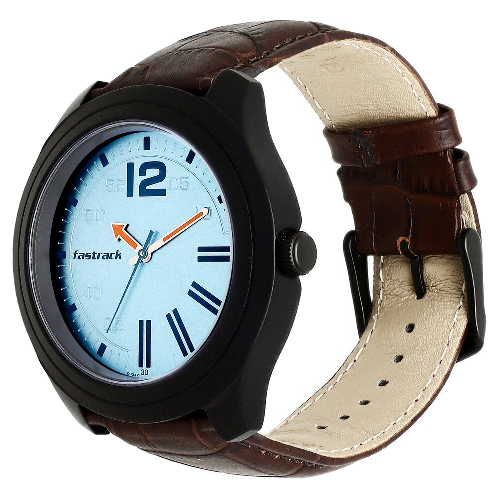 Fastrack Road Trip Quartz Analog Blue Dial Leather Strap Watch for Guys NP3198AL02
