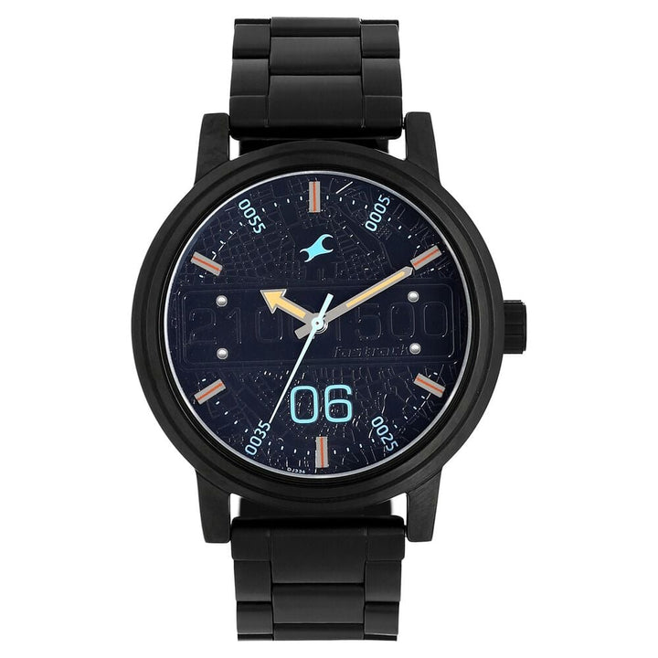 Fastrack Road Trip Quartz Analog Black Dial Stainless Steel Strap Watch for Guys NR3199NM01