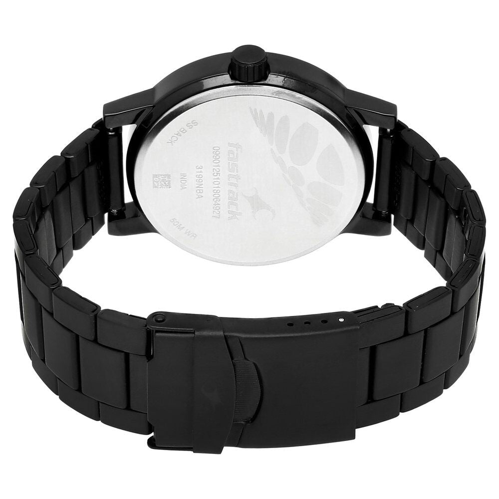 Fastrack Road Trip Quartz Analog Black Dial Stainless Steel Strap Watch for Guys NR3199NM01