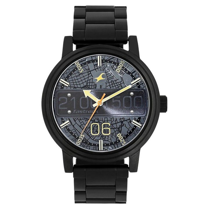 Fastrack Road Trip Quartz Analog Black Dial Stainless Steel Strap Watch for Guys NS3199NM03