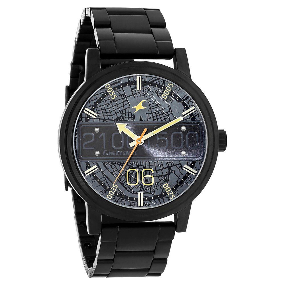 Fastrack Road Trip Quartz Analog Black Dial Stainless Steel Strap Watch for Guys NS3199NM03