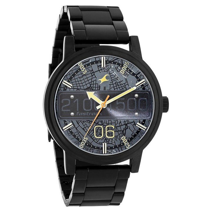 Fastrack Road Trip Quartz Analog Black Dial Stainless Steel Strap Watch for Guys NS3199NM03