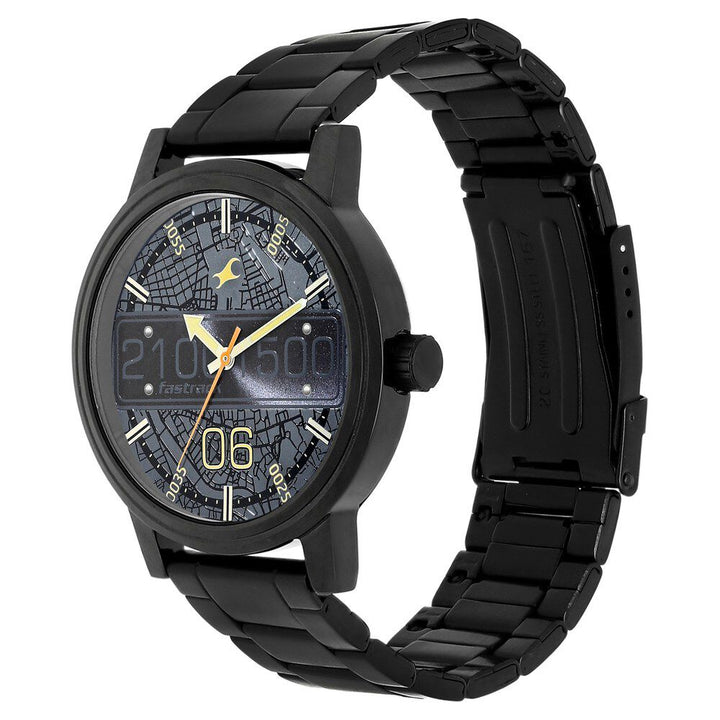 Fastrack Road Trip Quartz Analog Black Dial Stainless Steel Strap Watch for Guys NS3199NM03