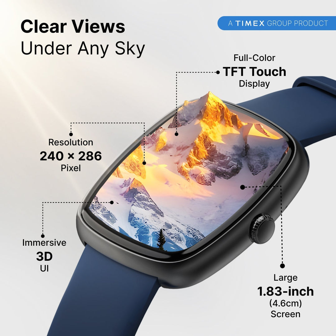 Timex IConnect Calling Ace+ 1.83"(4.6 Cm) 3D UI Display With Functional Crown And BT Calling Smartwatch For Unisex - TWIXW1503T