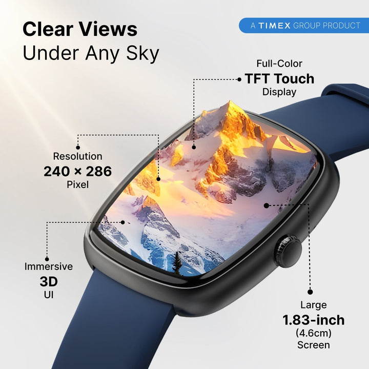 Timex IConnect Calling Ace+ 1.83"(4.6 Cm) 3D UI Display With Functional Crown And BT Calling Smartwatch For Unisex - TWIXW1503T