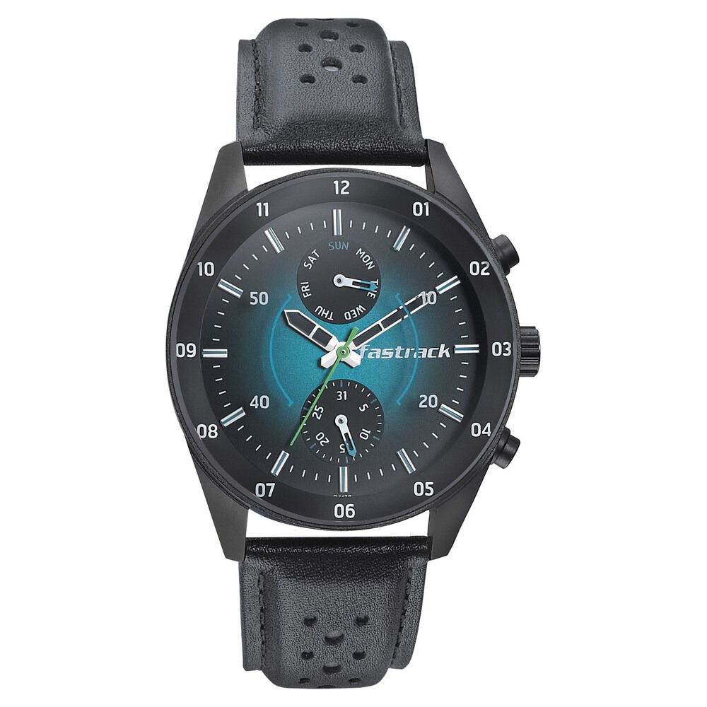 Fastrack Space Rover Quartz Multifunction Blue Dial Leather Strap Watch for Guys NP3201NL01