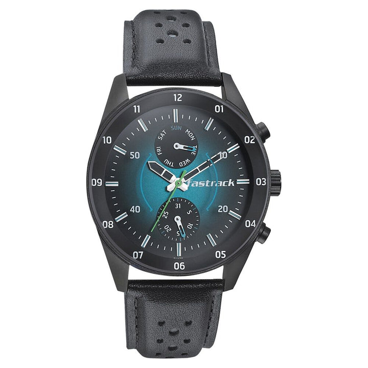 Fastrack Space Rover Quartz Multifunction Blue Dial Leather Strap Watch for Guys NP3201NL01