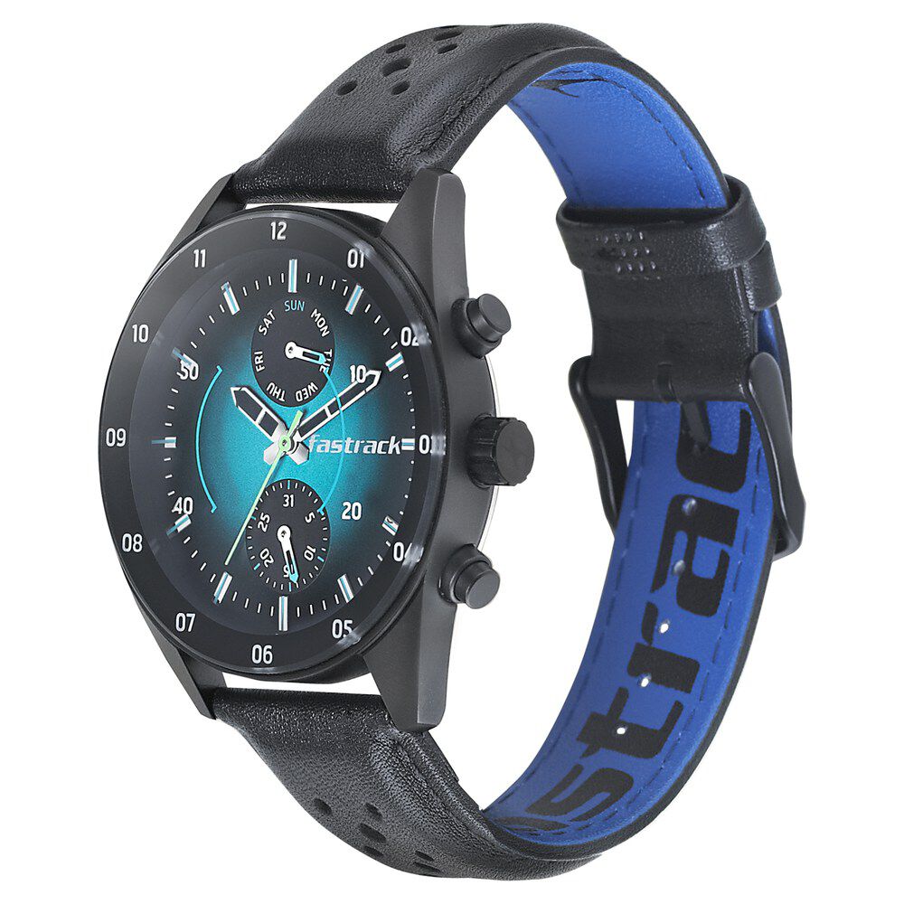 Fastrack Space Rover Quartz Multifunction Blue Dial Leather Strap Watch for Guys NP3201NL01