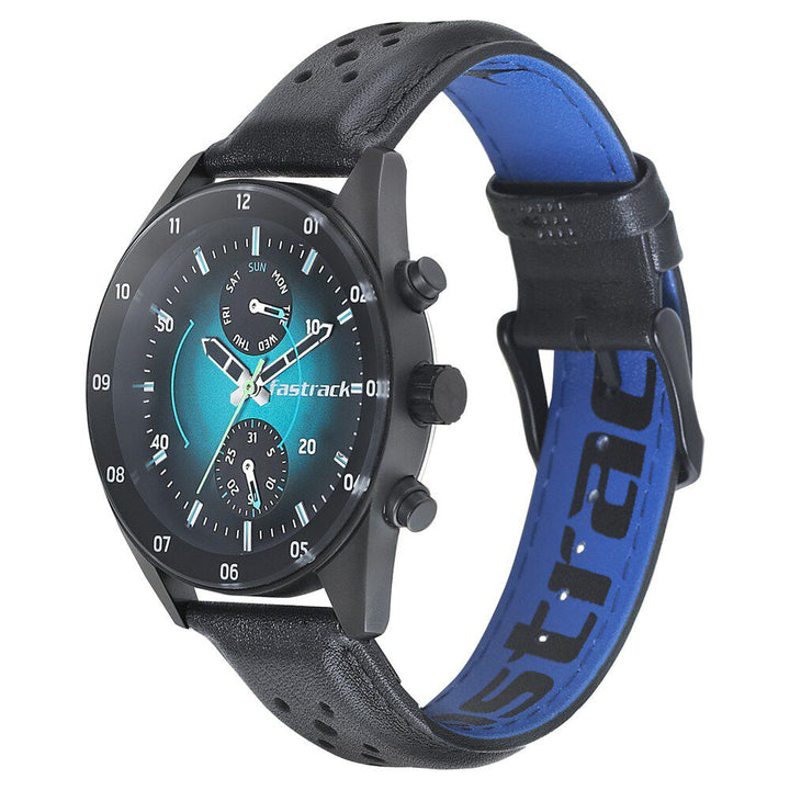 Fastrack Space Rover Quartz Multifunction Blue Dial Leather Strap Watch for Guys NP3201NL01