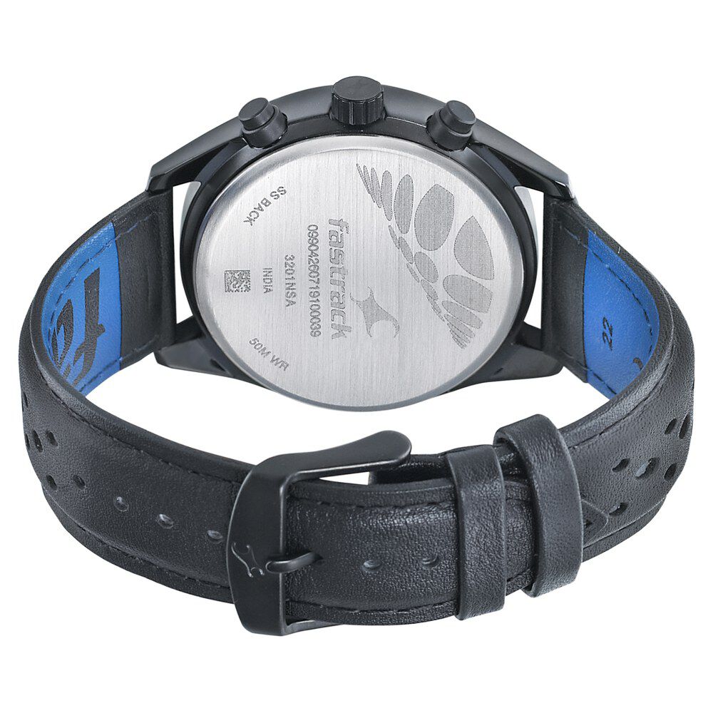 Fastrack Space Rover Quartz Multifunction Blue Dial Leather Strap Watch for Guys NP3201NL01