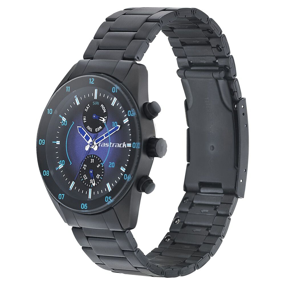 Fastrack Space Rover Quartz Multifunction Purple Dial Stainless Steel Strap Watch for Guys NP3201NM01