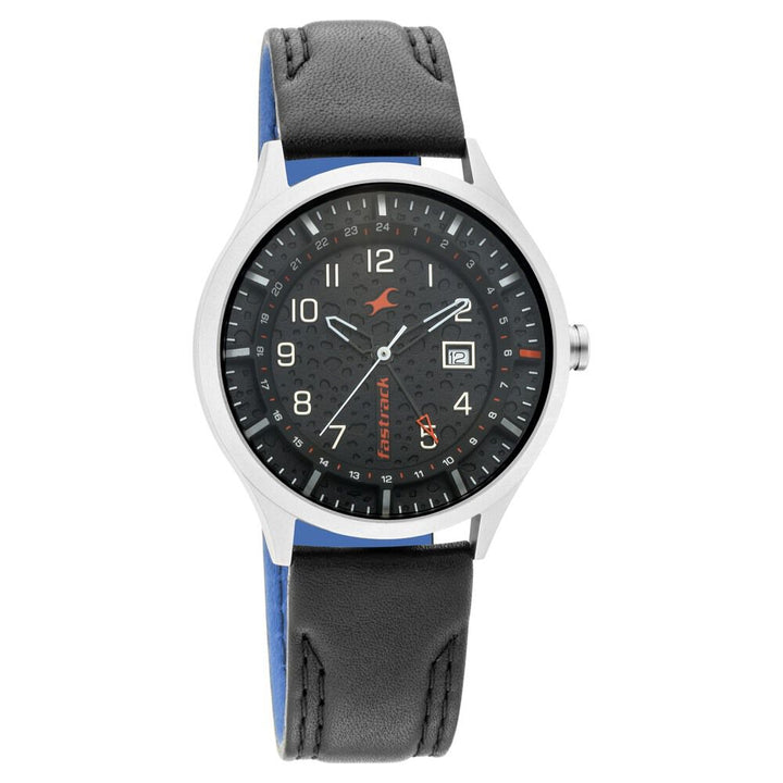 Fastrack Titanium Quartz Analog with Date Black Dial Leather Strap Watch for Guys NN3205TL02